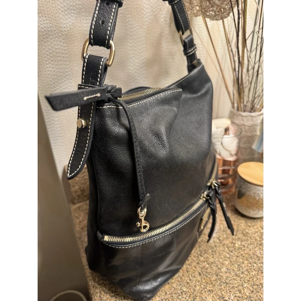DOONEY & BOURKE DILLEN Black Pebbled Leather Shoulder Hobo‎ Bag Handbag Purse